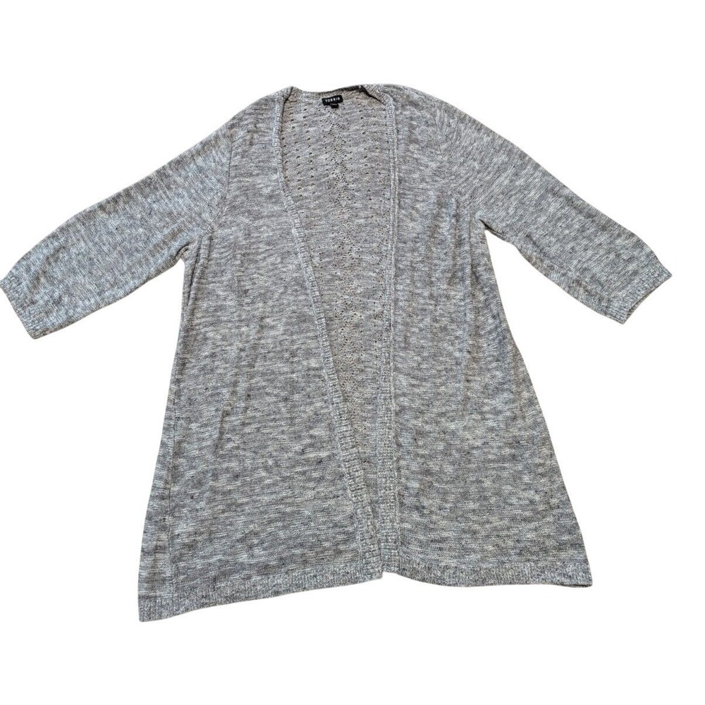 Torrid Gray Pointelle Knit Open Front Sweater Cardigan Sz 3 3X Space Dye Boho